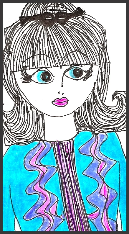 Hand-drawn portrait of a woman with a bow in her hair